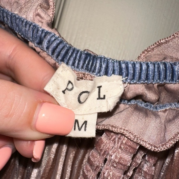 POL women’s dusty pink velvet drawstring ruffle trim sleep short pajama lounge M - Picture 3 of 6